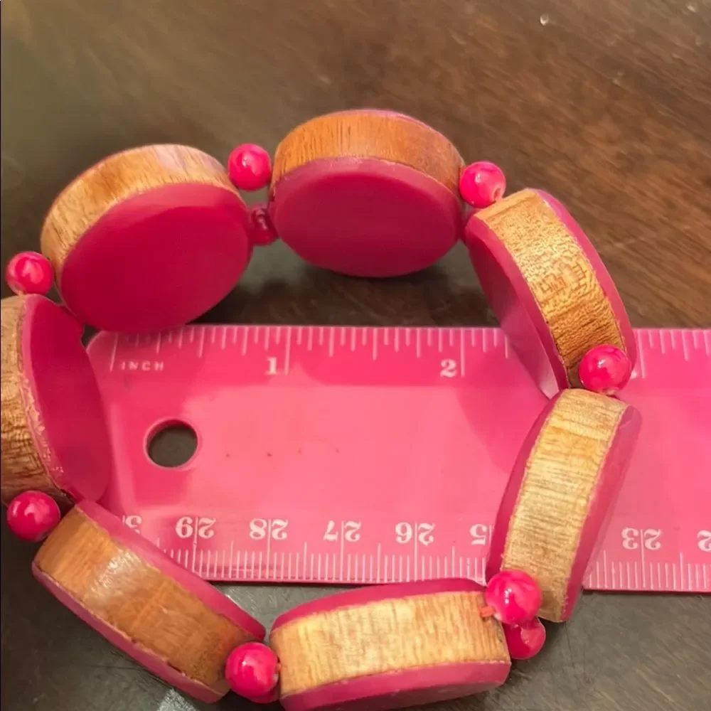 Chic Wooden and Pink Beaded Bracelet